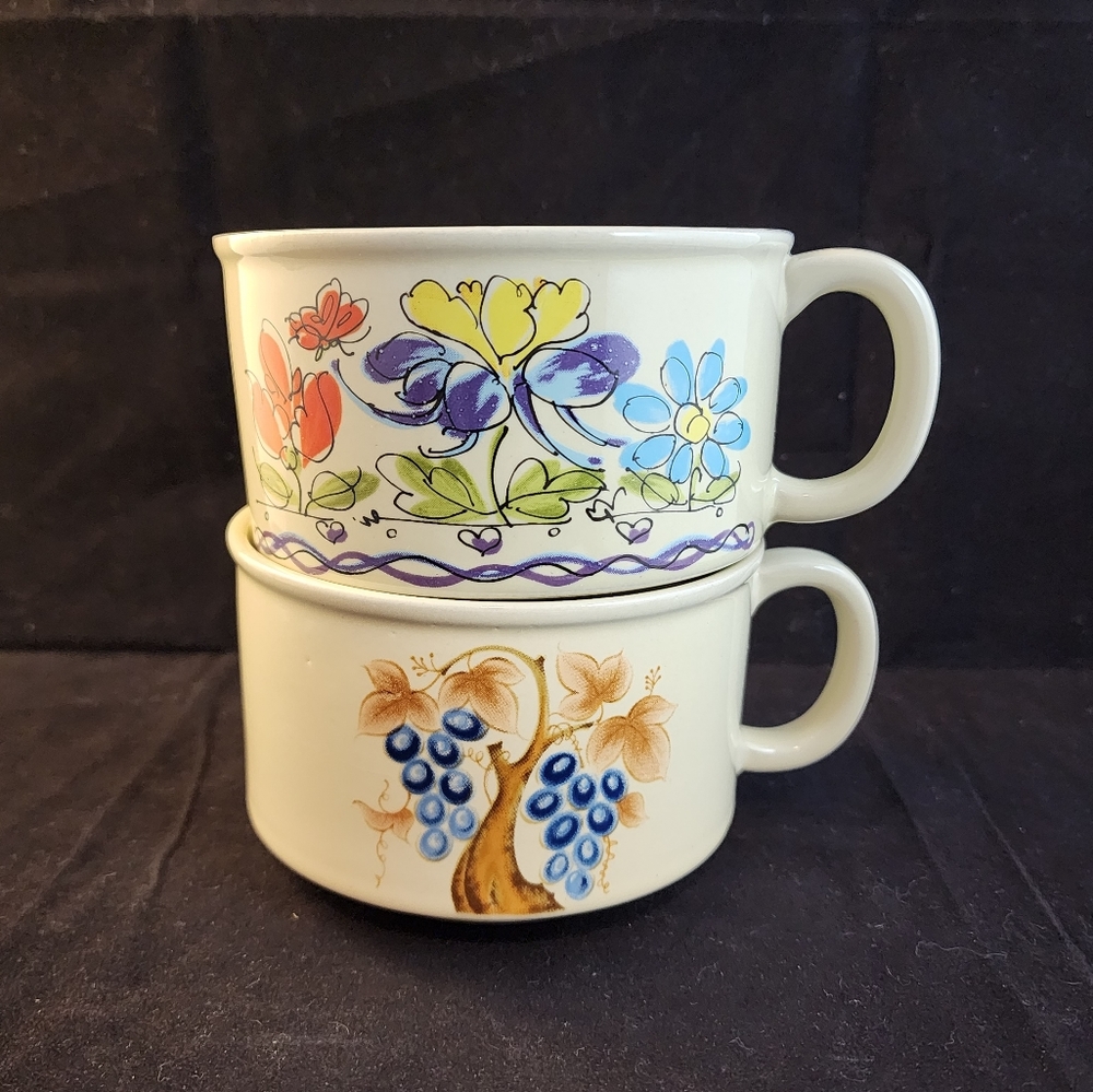 Set of 2 Vtg Japan Stoneware Soup Cups Mugs